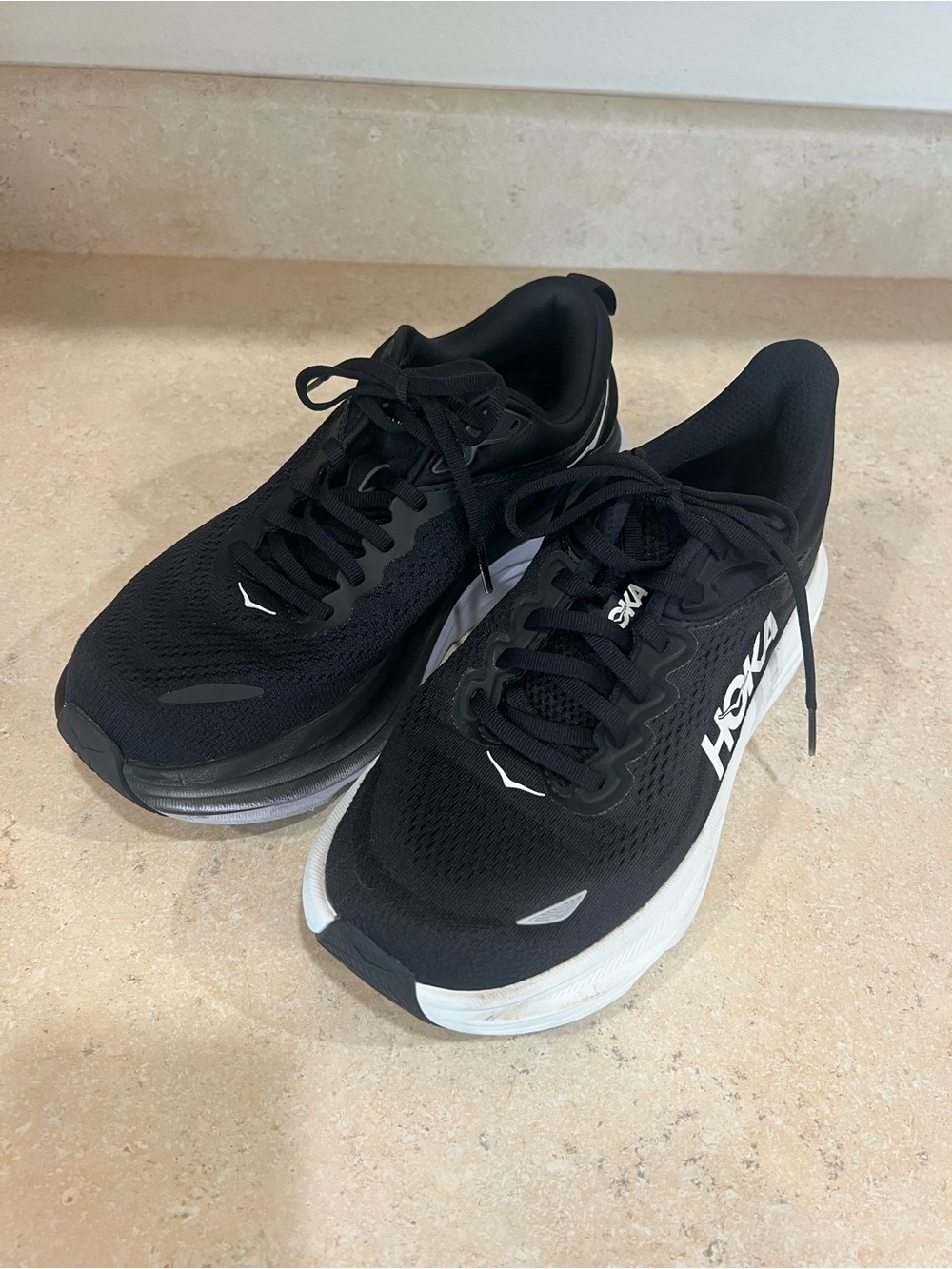 Hoka Women’s Black with White Accents Athletic Running Shoes